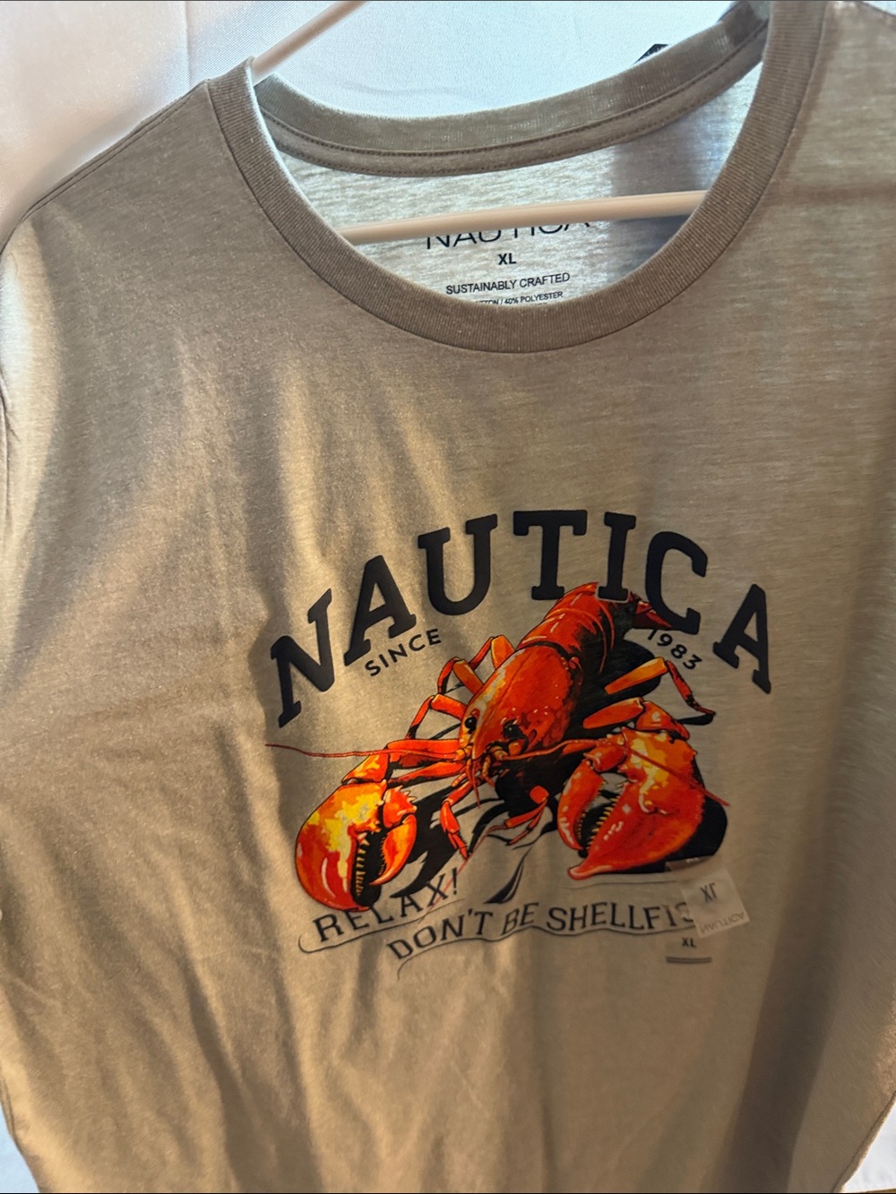 Nautica Light Gray Short-Sleeve Tee with Red Lobster Graphic